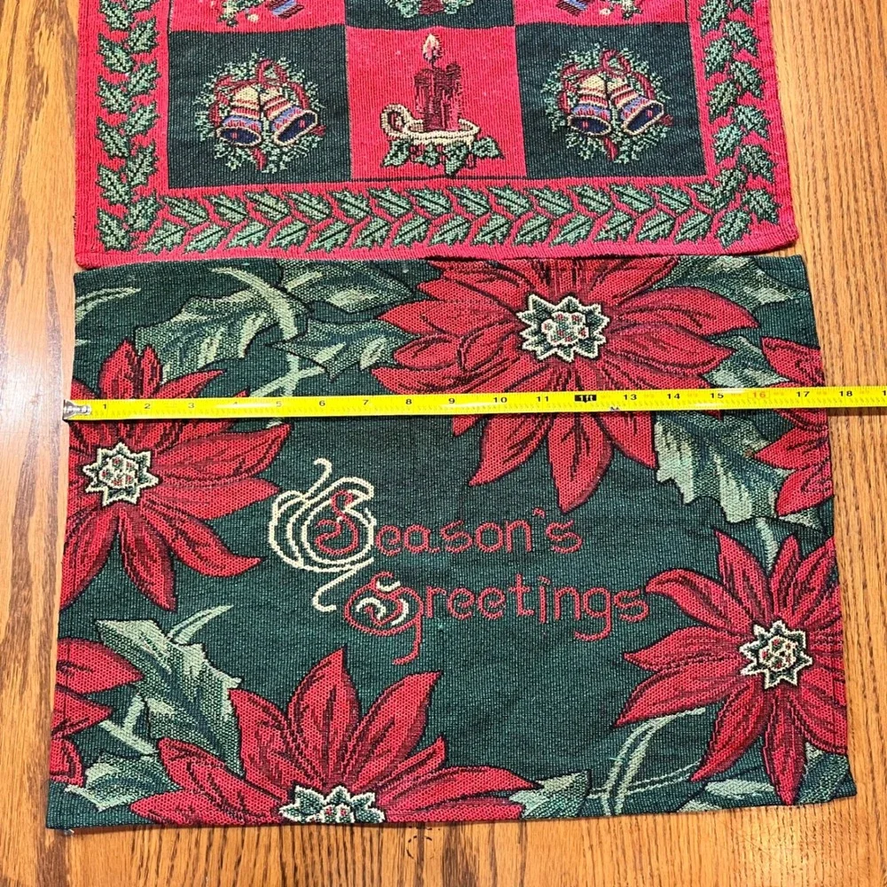 Christmas Tapestry Placemats‎ Holiday Decor Poinsettia Candle Bells Tree Wreath